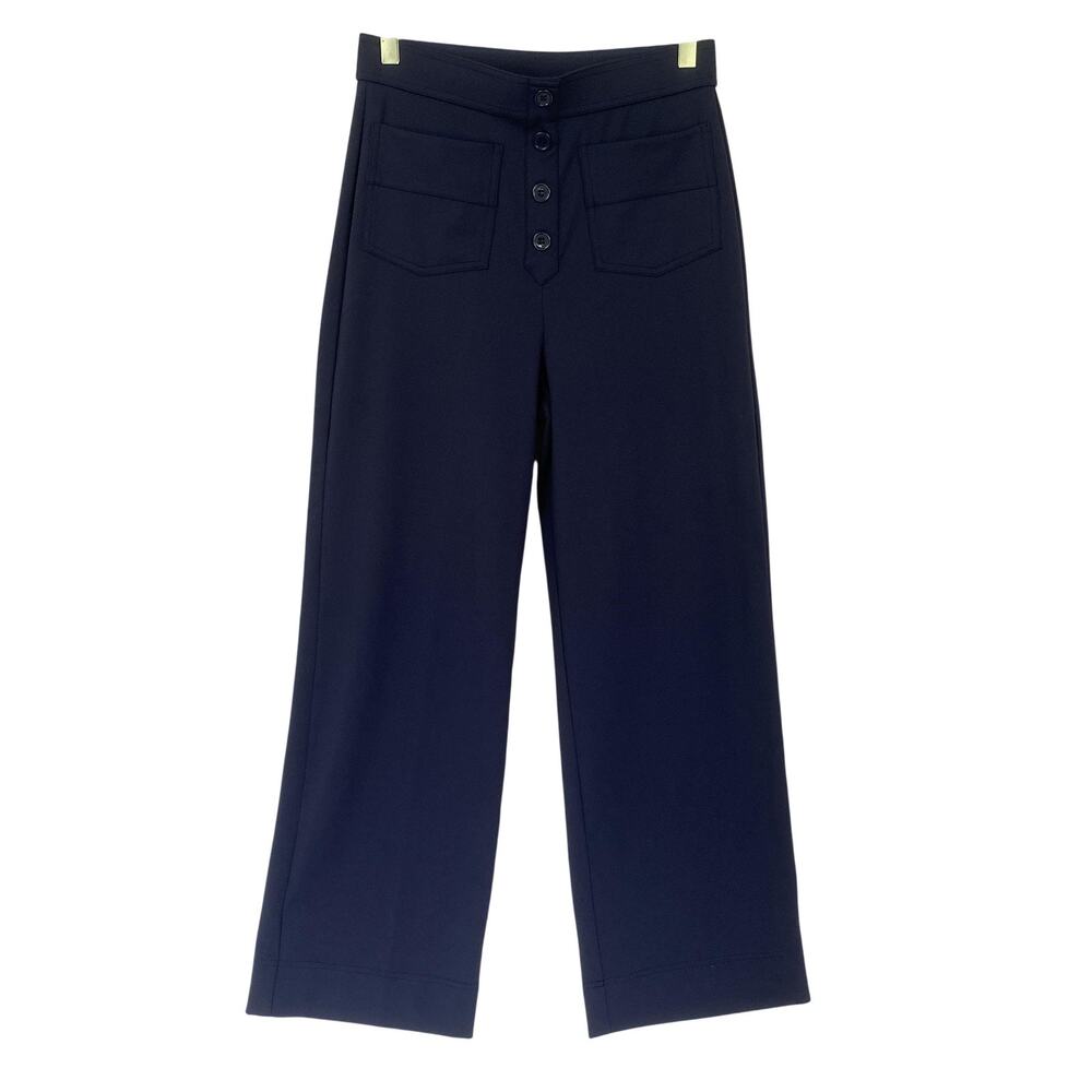 Halara DayStretch Dress Pants M Petite Navy Blue Knit High Waist Wide Leg 27x29